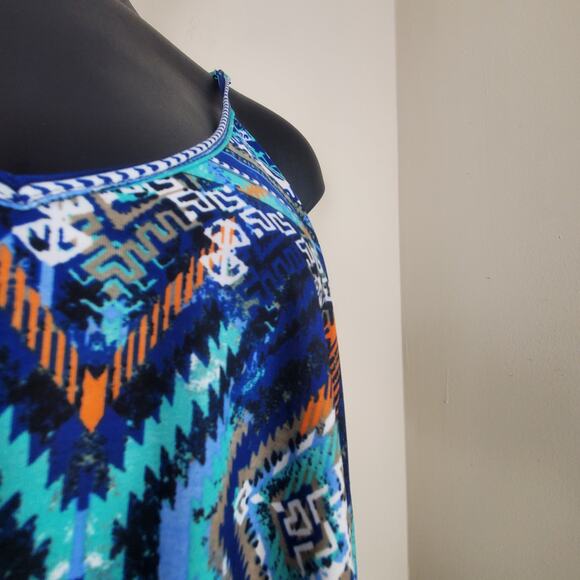 RUE 21 Blue Strappy Flow Tiered  Aztec Print Jumpsuit | Small - Picture 5 of 8